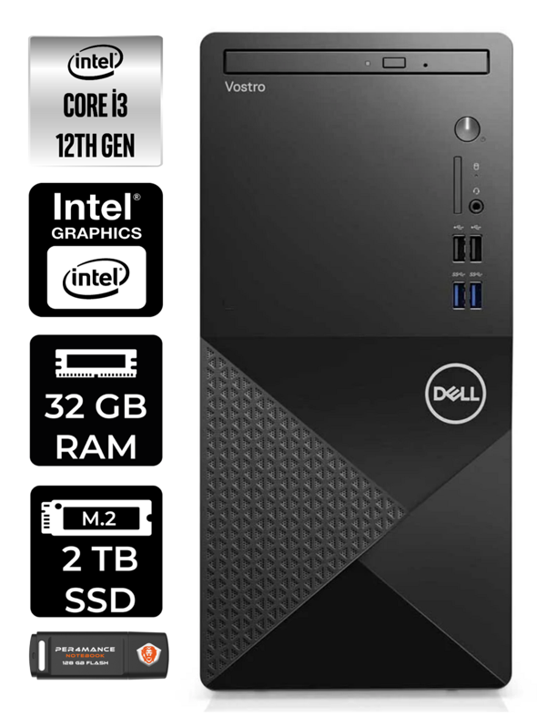 DELL VOSTRO 3910MT i3 12100 32GB RAM 2TB SSD W11HOME N3563VDT3910EMEA MASAÜSTÜ PC & PER4 BELLEK - Image 1