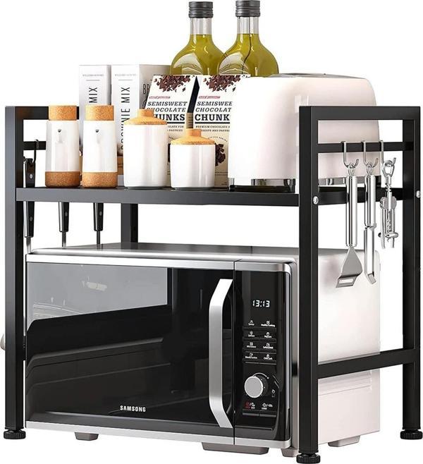 Ev Düzeni Uzmanı Siyah Mikrodalga Fırın ve Mutfak Rafı – Tezgahüstü Modern Organizer, 59cm Genişlik - Image 1