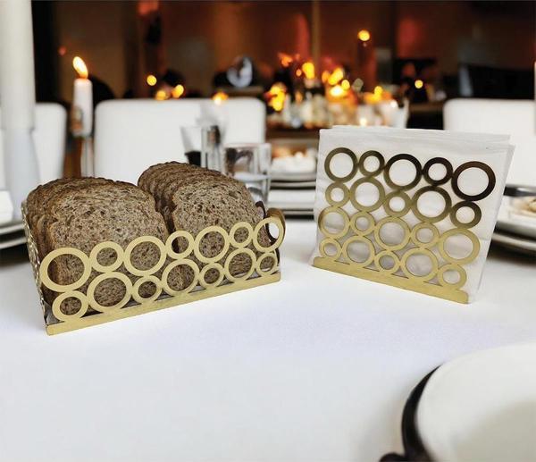 Gold Renk 2'li Set Ekmek Sepeti ve Peçetelik - Image 1