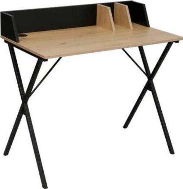 Adore Mobilya Retro Metal Ayaklı Bölmeli Çalışma Masası-Ceviz/Siyah 90x85x50 cm - Image 1
