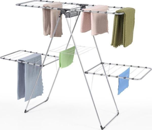 Homedora İki Katlı Metal Telli Çamaşır Kurutmalık Mandallıklı - Image 1
