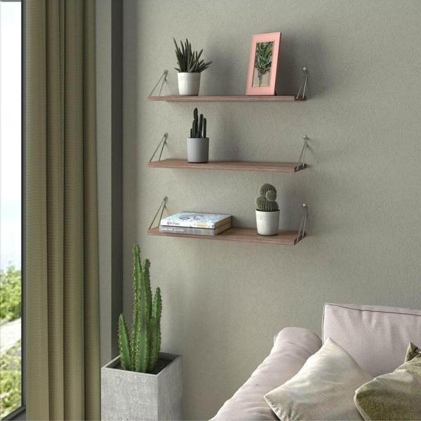 Homedora Alice Duvar Rafı Ceviz 3'lü 60x18x12.5 cm - Image 1