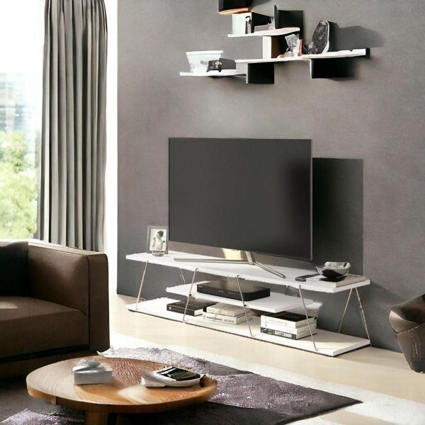 Homedora Tessa Modern Tv Ünitesi Beyaz-krom 31x143x32 cm - Image 1