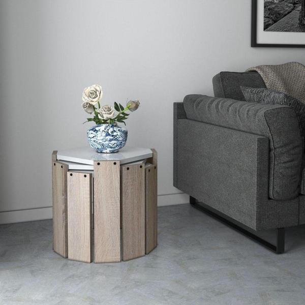 Homedora Harmony Zıgon Sehpa Sonoma-beyaz 41x44.5x44.5 cm - Image 1