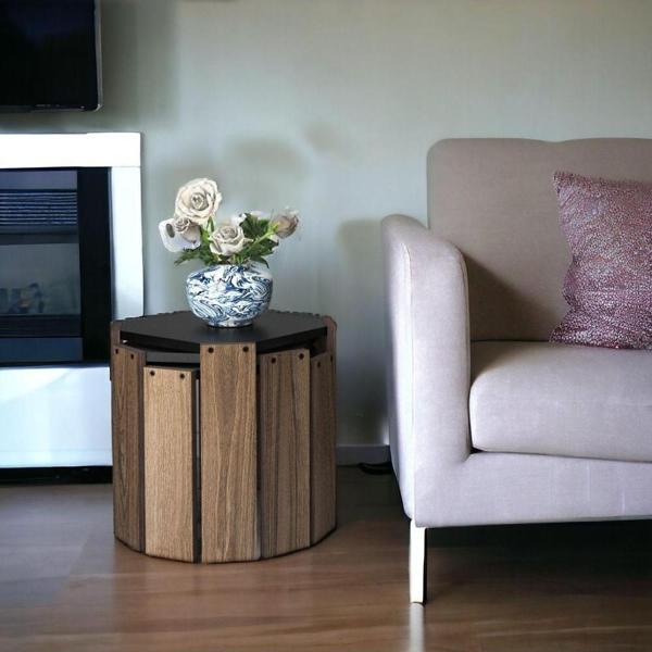 Homedora Harmony Zıgon Sehpa 3'lü Ceviz Sıyah 41x44.5x44.5 cm - Image 1