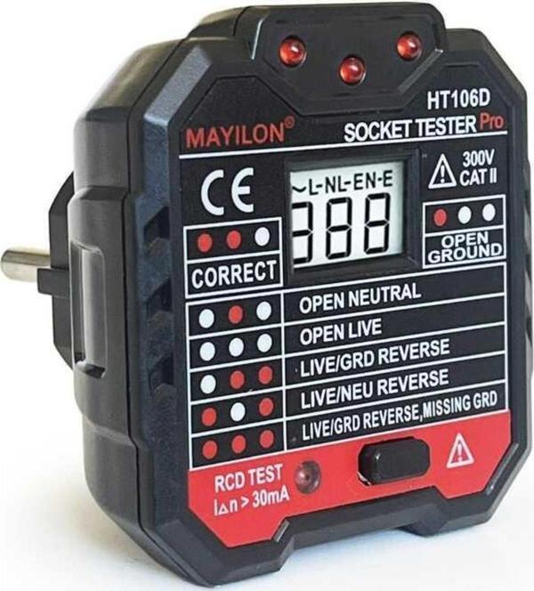 Mayilon Dijital Priz Soket Test Cihazı Voltaj Amper Ölçüm - Image 1