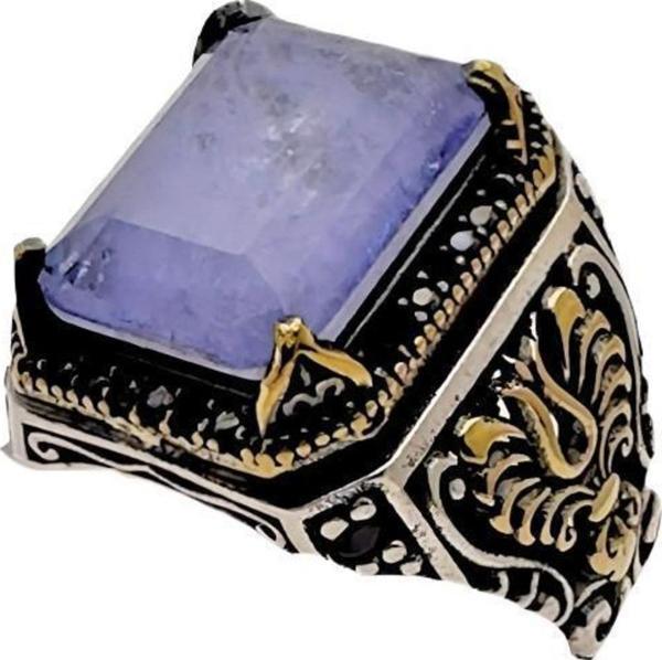 Paraiba ve Zirkon Taşlı Erkek Gümüş Yüzüğü 230047232G24Y - Image 1
