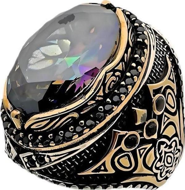 Mistik Topaz ve Zirkon Taşlı Gümüş Yüzük 240053313G27Y - Image 1