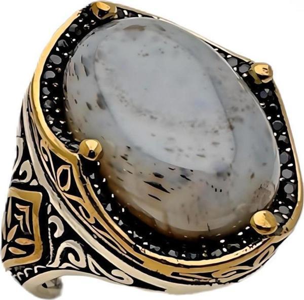 Akik ve Zirkon Taşlı Gümüş Yüzük 240053173G21Y - Image 1