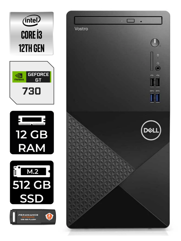 DELL VOSTRO i3 12100 12GB RAM 512GB SSD GT730/2GB FDOS N3563VDT3910EMEA MASAÜSTÜ PC & PER4 BELLEK - Image 1