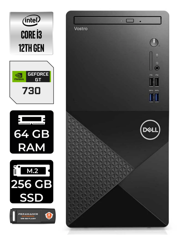 DELL VOSTRO i3 12100 64GB RAM 256GB SSD GT730/2GB W11HOME N3563VDT3910EMEA MASAÜSTÜ PC & PER4 BELLEK - Image 1