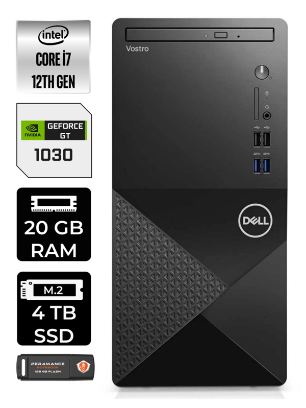 DELL VOSTRO i7 12700 20GB RAM 4TB SSD GT1030/4GB FDOS N7600VDT3910 MASAÜSTÜ PC & PER4 BELLEK - Image 1