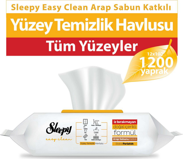 Sleepy Easy Clean Arap Sabunu Katkılı Yüzey Temizlik Havlusu 12x100 (1200 Yaprak) - Image 1