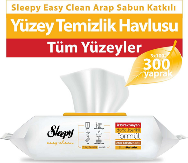 Sleepy Easy Clean Arap Sabunu Katkılı Yüzey Temizlik Havlusu 3x100 (300 Yaprak) - Image 1