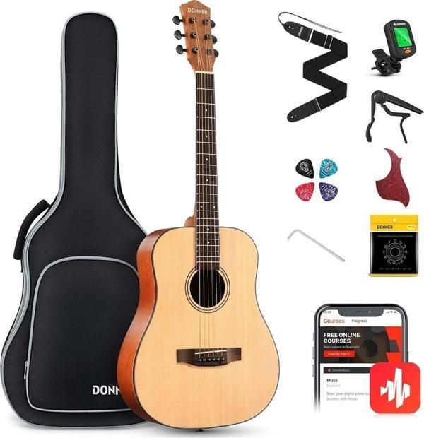 Donner DAT-110D Dreadnought 3/4 Akustik Gitar Seti (Siyah) - Image 1