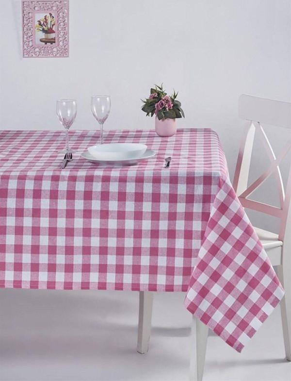 Denizli Concept Kareli Masa Örtüsü Pembe - Image 1