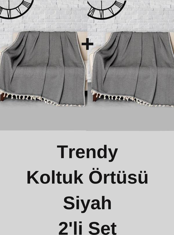 Denizli Concept Siyah Bej Renkli Trendy Koltuk Örtüsü 2'li Set 170x230 Cm- Dekoratif Siyah Koltuk Koruyucu - Image 1