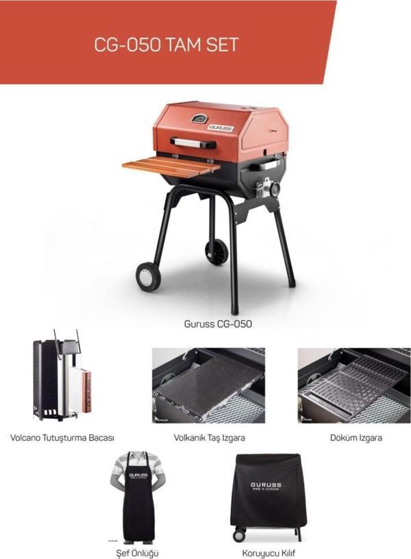 Guruss Cg-050 Kömürlü Barbekü Mangal Tam Set Oksit Kırmızı - Image 1