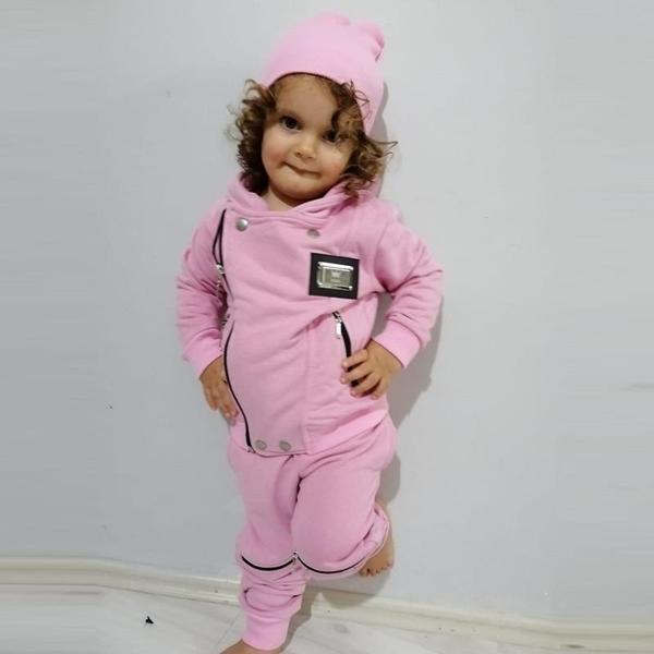 MODAVALS 3 İP ARMALI 3 PARÇA KIZ ÇOCUK EŞOFMAN TAKIMI - PEMBE - Image 1
