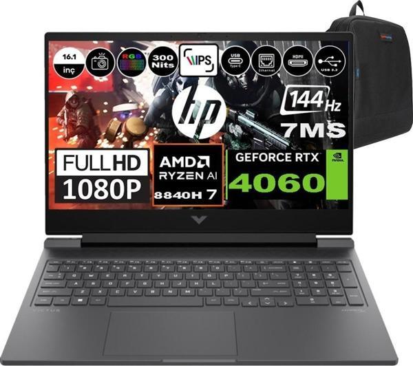 Hp Victus 16-S1010NT Amd Ryzen 7 8840H 96GB Ram 4tb SSD Freedos 16.1 Inç Fhd 144Hz 7ms 300NİT 8GB-RTX4060 9Z790EAF12 - Image 1