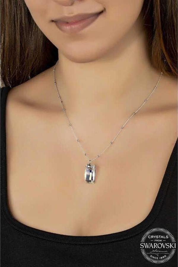 Swarovski Crystal Taşlı Top Zincir Baget Kadın Gümüş Kolye - Image 1