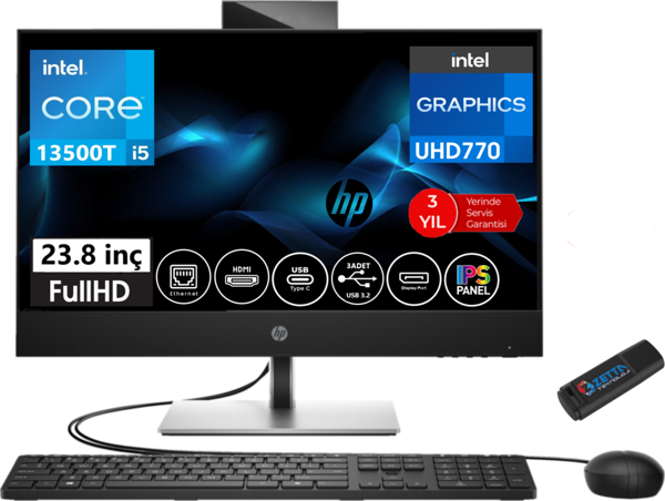 Hp All-In-One Proone 440 G9 Intel® Core™ I5-13500T 32GB 2tb SSD 23.8" Fhd IPS Freedos All In One Bilgisayar AIO885F1EAW06 + Zetta USB Bellek - Image 1