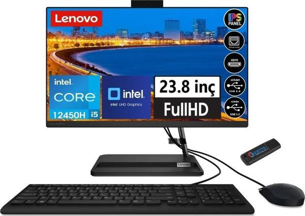 Lenovo IdeaCentre AIO 3 24IAP7 İntel Core İ5 12450H 16GB RAM 256GB SSD 23.8 FHD IPS FREEDOS FF0GH00TJTX01+ZettaUsbBellek - Image 1