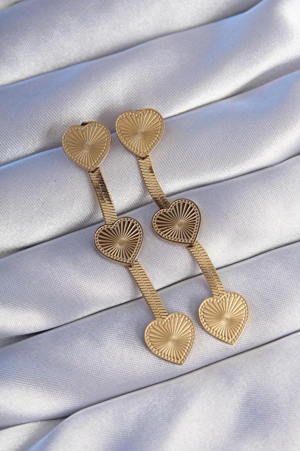 316L Çelik Gold Renk Uzun İtalyan Zincir Detaylı Kalp Küpe - EBJ240629W25045 - Image 1