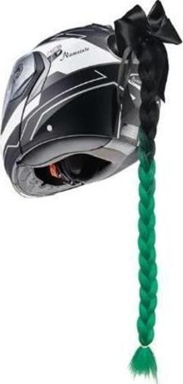 Tex Kask Süsü 5 Motosiklet Bisiklet Ve Kayak Kask Süsü Kalın Örgü At Kuyruğu Saç Yeşil Siyah - Image 1