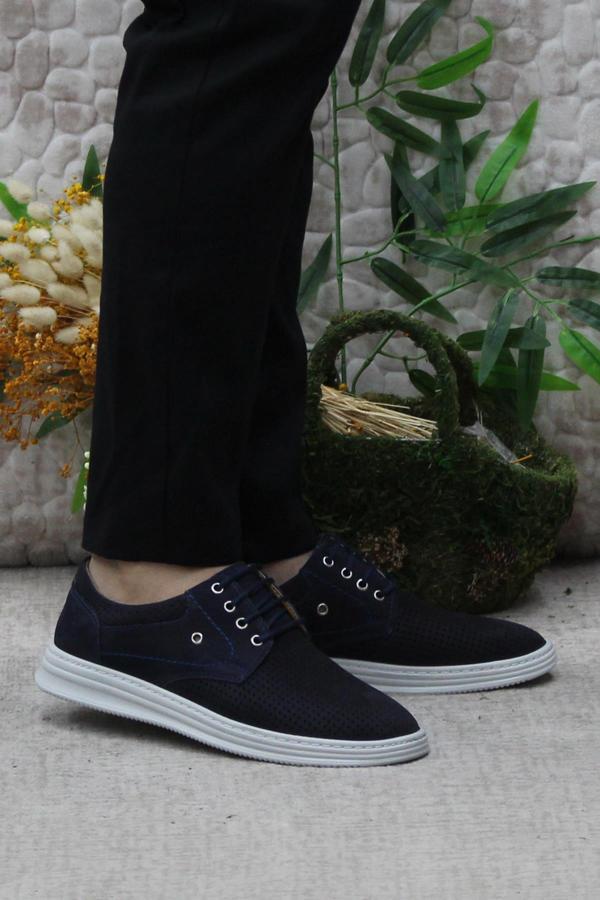 Mehmet Mete 1120 Lacivert Nubuk Hakiki Deri Erkek Ayakkabı - Image 1