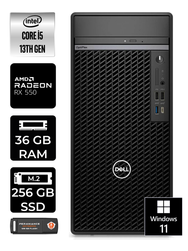 DELL OPTIPLEX i5 13500 36GB RAM 256GB SSD RX550/4GB W11HOME N010O7010MTU MASAÜSTÜ PC & PER4BELLEK - Image 1