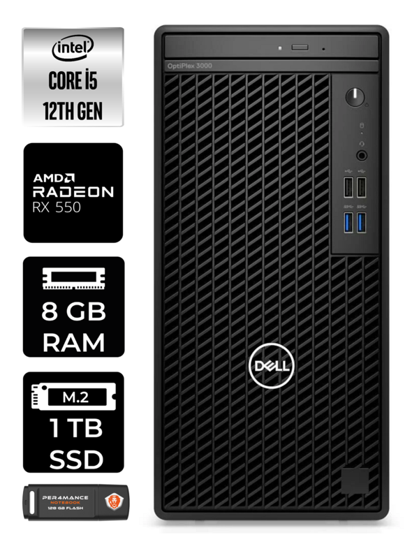 DELL OPTİPLEX i5 12500 8GB RAM 1TB SSD RX550/4GB W11PRO N010O3000MTAC MASAÜSTÜ PC & PER4 BELLEK - Image 1