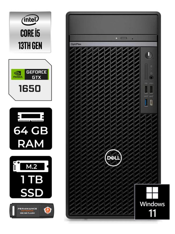 DELL OPTIPLEX i5 13500 64GB RAM 1TB SSD GTX1650/4GB W11HOME N010O7010MTU MASAÜSTÜ PC & PER4BELLEK - Image 1