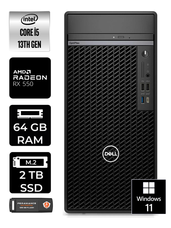 DELL OPTIPLEX i5 13500 64GB RAM 2TB SSD RX550/4GB W11HOME N010O7010MTU MASAÜSTÜ PC & PER4BELLEK - Image 1