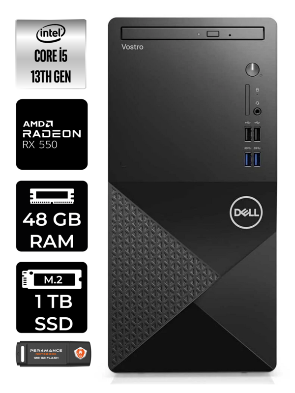 DELL VOSTRO i5 13400 48GB RAM 1TB SSD RX550/4GB FDOS N2046VDT3020MTU MASAÜSTÜ PC & PER4 BELLEK - Image 1