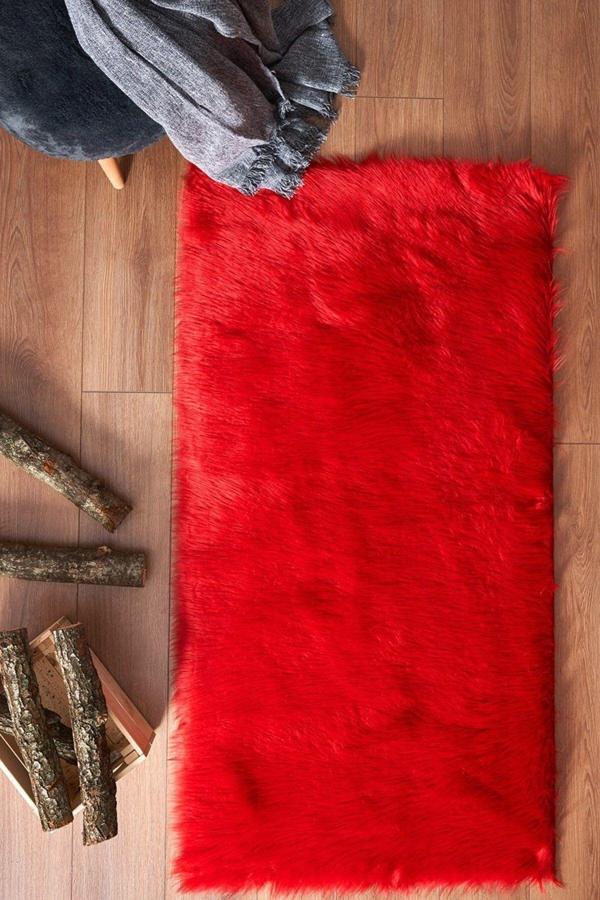 Markaev A Post Kırmızı Peluş Yıkanabilir Kaymaz Taban Salon Mutfak Çocuk Koridor Yatak Odası Halısı - Image 1