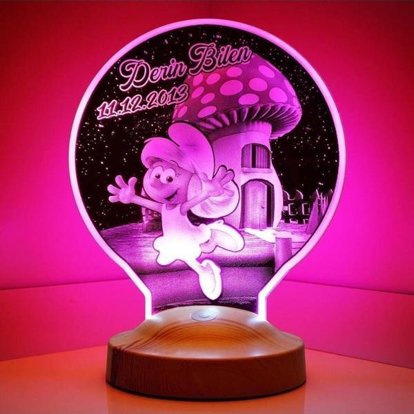 Sevgi Lambası Şirine Figürlü 3D Led lamba, Şirinler Tasarımlı Hediye 3D Gece Lambası - Image 1