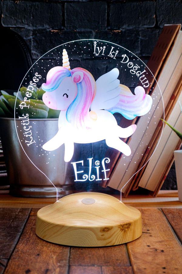 Sevgi Lambası Unicorn Renkli Tek Boynuzlu At İsimli Kız Çocuk Odası Hediyesi Led Lamba, Unicorn Doğum Günü Partisi - Image 1