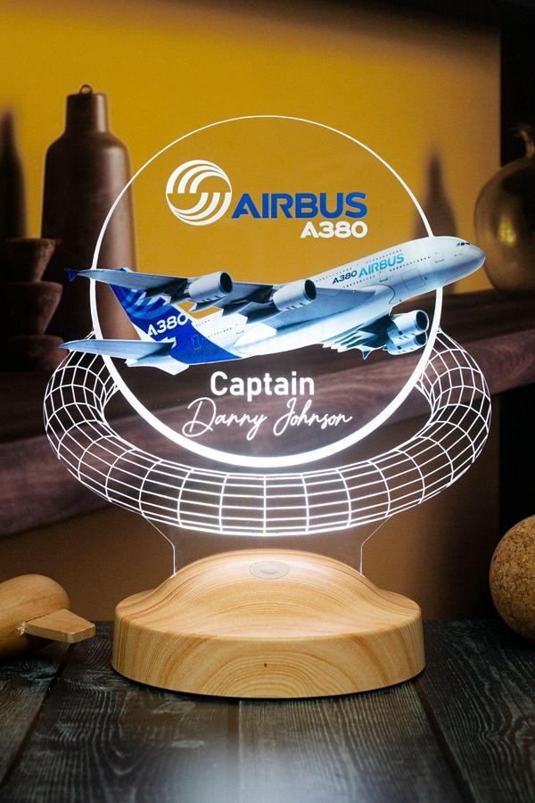 Sevgi Lambası Airbus A380 Yolcu Uçağı Renkli Baskılı Kişiye Özel 3D Led Lamba, Uçak - Pilot Hediyesi - Image 1