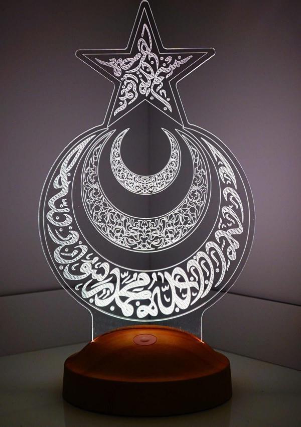 Sevgi Lambası Ayyıldız Ve Hilal, 3d Ayet Yazılı Ayyıldız, 3 Boyutlu Led Lamba - Image 1