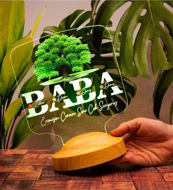 Sevgi Lambası Babalar Günü Hediyesi,  Babaya Hediye, Renkli İsim Yazılı Kişiye Özel 3D Kare Şekilli Led Lamba - Image 1