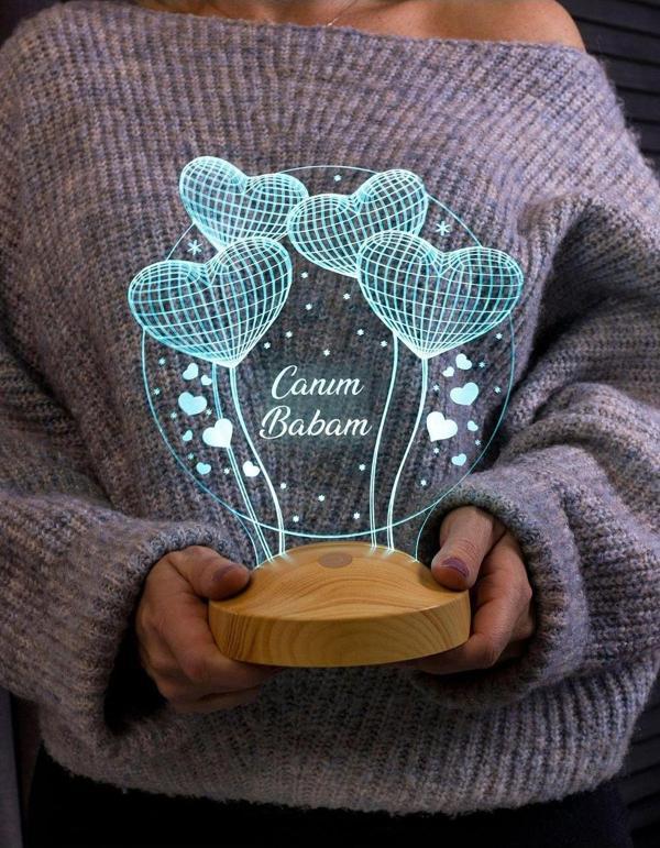 Sevgi Lambası Babalar Günü Hediyesi, Babaya Hediye, Canım Babam Hediyesi 3 Boyutlu Balon Kalpler Küre Led Lamba - Image 1