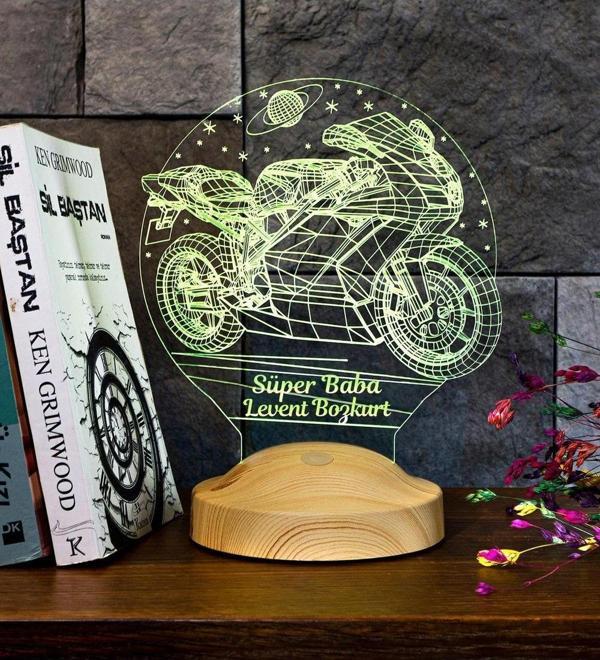 Sevgi Lambası Babalar Günü Hediyesi, Babaya Motor Hediyesi, Süper Baba Motor Racing Led Lamba - Image 1