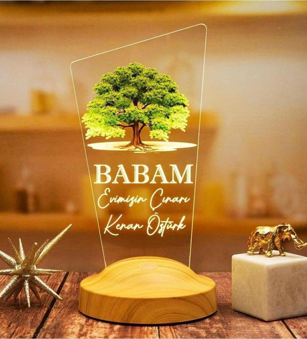 Sevgi Lambası Babaya Hediye, Babalar Günü Hediyesi, Babama Hediye, Baba, Çınar Ağacı Figürlü Led Lamba Totem - Image 1