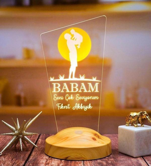 Sevgi Lambası Babaya Hediye, Babalar Günü Hediyesi, Babama Hediye, Baba, Çocuk Ve Güneş Figürlü Led Lamba Totem - Image 1