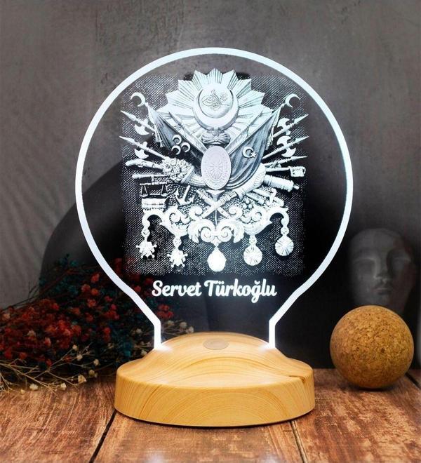 Sevgi Lambası Babaya Hediye, Osmanlı Tuğrası Motifli Led Lamba, Osmanlı Tuğrası Masa Lambası - Image 1