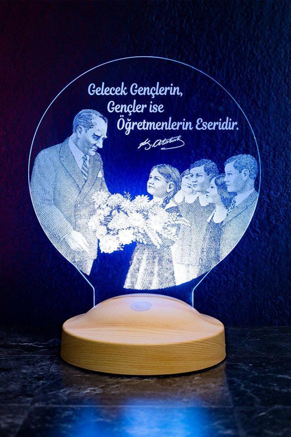 Sevgi Lambası Baş Öğretmen Mustafa Kemal Atatürk Ve Öğrenciler, Öğretmene Hediye Atatürk Sözleri Led Lamba - Image 1