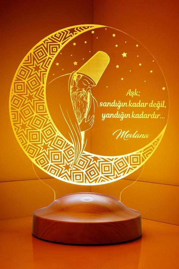 Sevgi Lambası Mevlana Sözleri Resimli, Mevlana, Rumi, Dini Hediye, Islami Hediye, Dini Dekoratif Led Lamba - Image 1