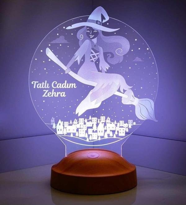 Sevgi Lambası Cadılar Bayramı Temalı Kişiye Özel Tatlı Cadı Gecelambası, 3D Led Lamba, Halloween Dekoratif Lamba - Image 1
