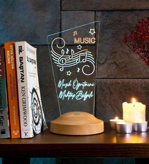 Sevgi Lambası Müzisyen Hediyesi, Müzik Öğretmenine Hediye, Renkli Baskılı Kişiye Özel Led Lamba - Image 1